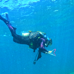 Scientific diver recording data