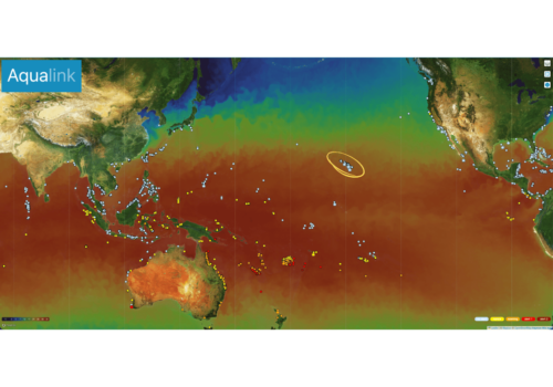 Global Aqualink Map Showing Bleaching Risk at Real and Virtual Stations