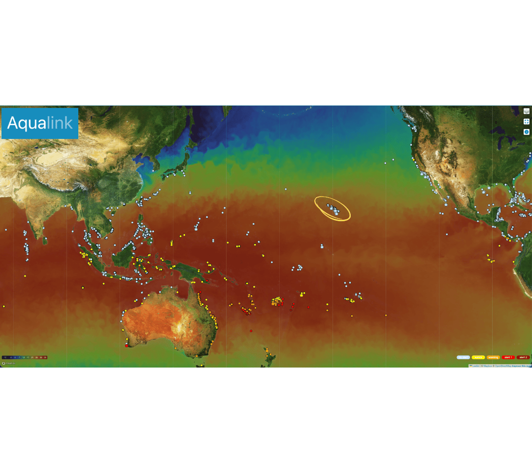 Global Aqualink Map Showing Bleaching Risk at Real and Virtual Stations